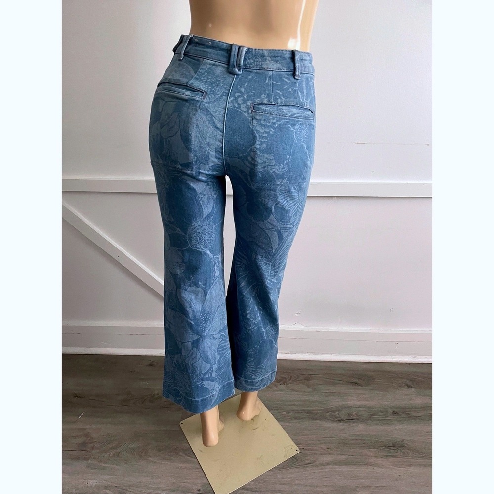 Pilcro Blue Floral Sunflower High Rise Cropped Wide Leg Pants Size 27 - Picture 2 of 7